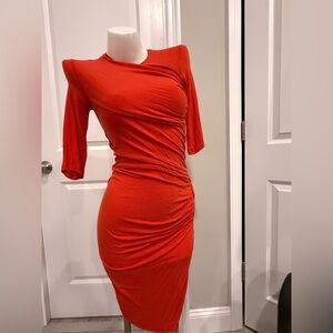 Helmut Lang Vibrant Red Long Sleeve Dress